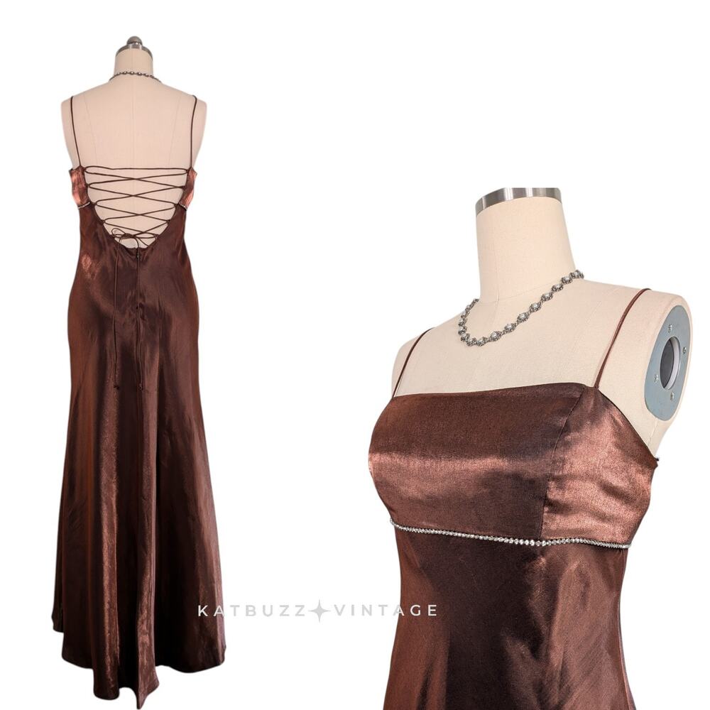 Vintage Night Way Prom Dress Maxi Gown 8 Brown 90S Y2K Regency Grunge Princess - Picture 2 of 14